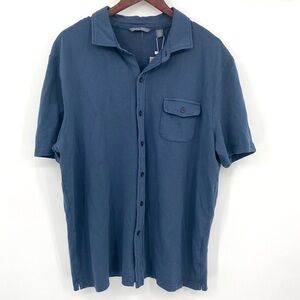 Michael Bastian Knit Polo Mens XL Dark Slate Blue Shirt Picker Stretch Button Up